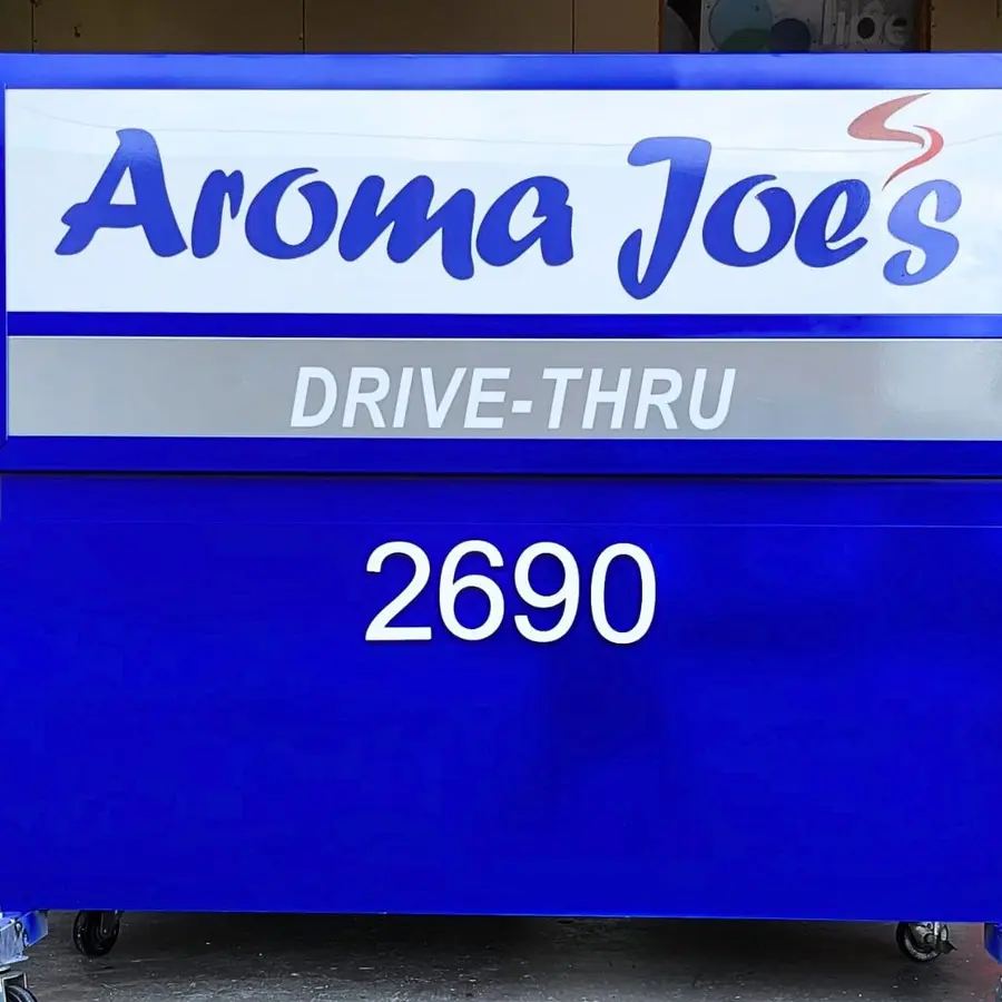 Aroma Joe's Drive-Thru pylon sign face in the workshop