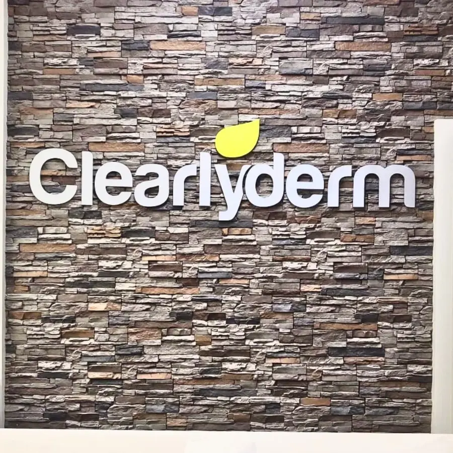 Clearlyderm Dermatology letters on a stone wall