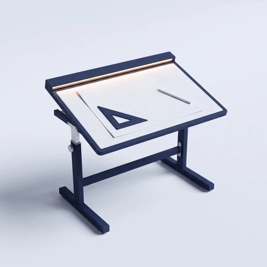 3D illustration: drafting table with a sign drawing